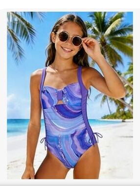 NWT Girls One Piece Cut Out Swimsuit - 9-10Y